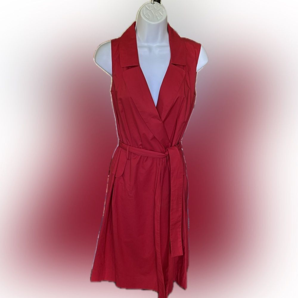 Paule Ka Red Button Wrap Dress With Collar EU Size 38 US 8